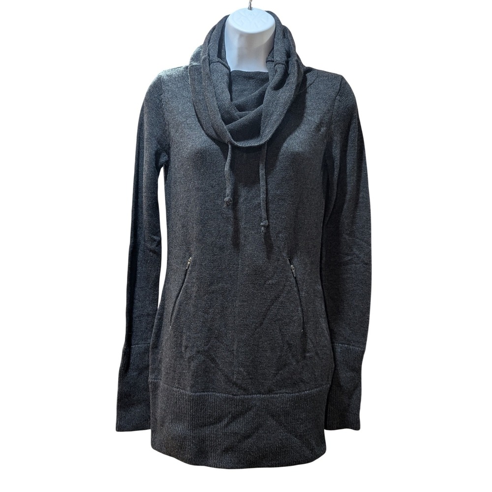 Dakini Charcoal Gray Cowl Neck Zip Pocket Tunic Sweater Womens XS Wool Blend